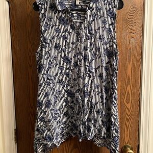 Black and White Tie Front Blouse with Notched Collar